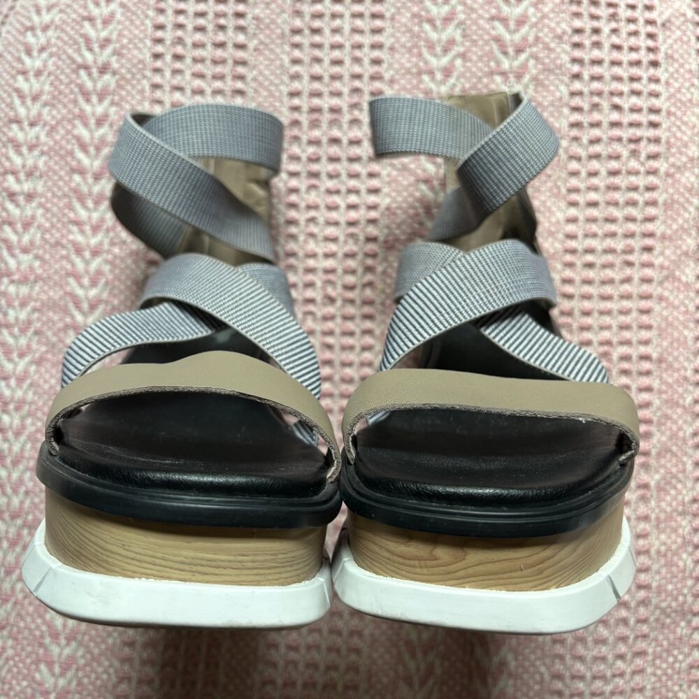 Sorel Joanie III sporty platform wedge sandals taupe black white women's 8 - Picture 3 of 7